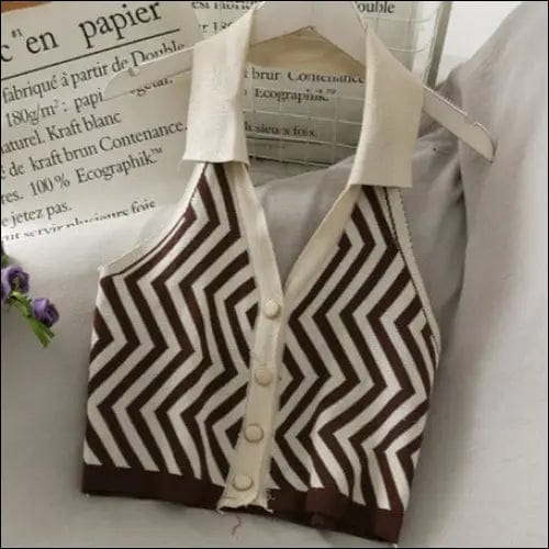 Striped Vest Turn-Down Collar Halter -