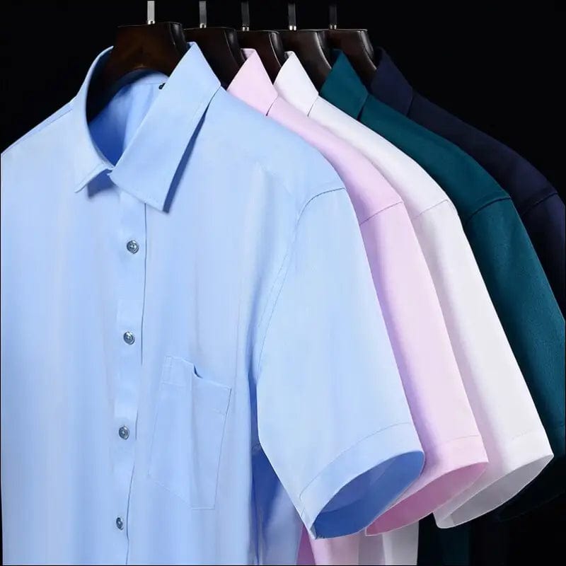 Summer Casual Men Short Sleeve Solid Stretchy Dress Shirts