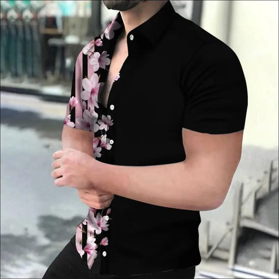 Summer Men’s Shirt 3d Printing Cherry Blossom Pattern Casual