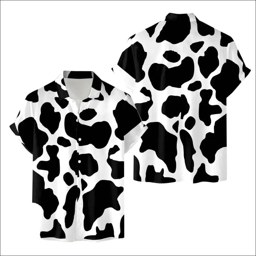 Summer Shirts Men Milk Cow Printed Short Sleeve Blouse
