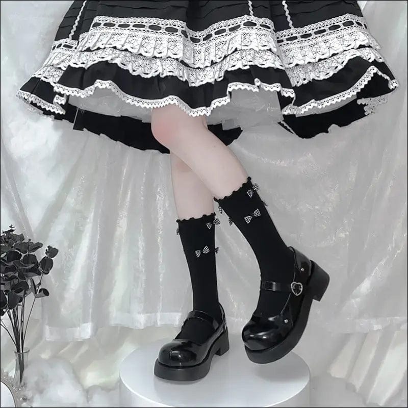 Summer sweet lolita teenage heart black bow short stockings