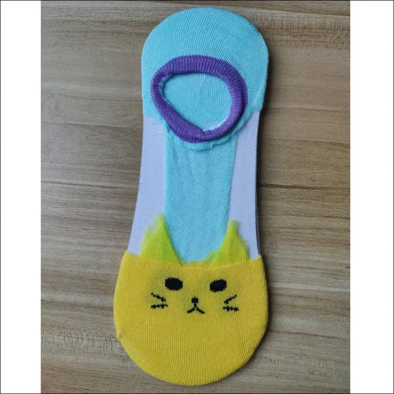 Summer thin glass silk cartoon cat invisible socks cute