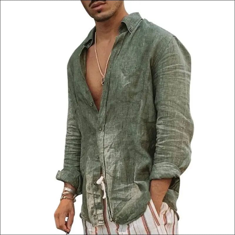 Summer Vintage Cotton Linen Shirt Men Casual Long Sleeve