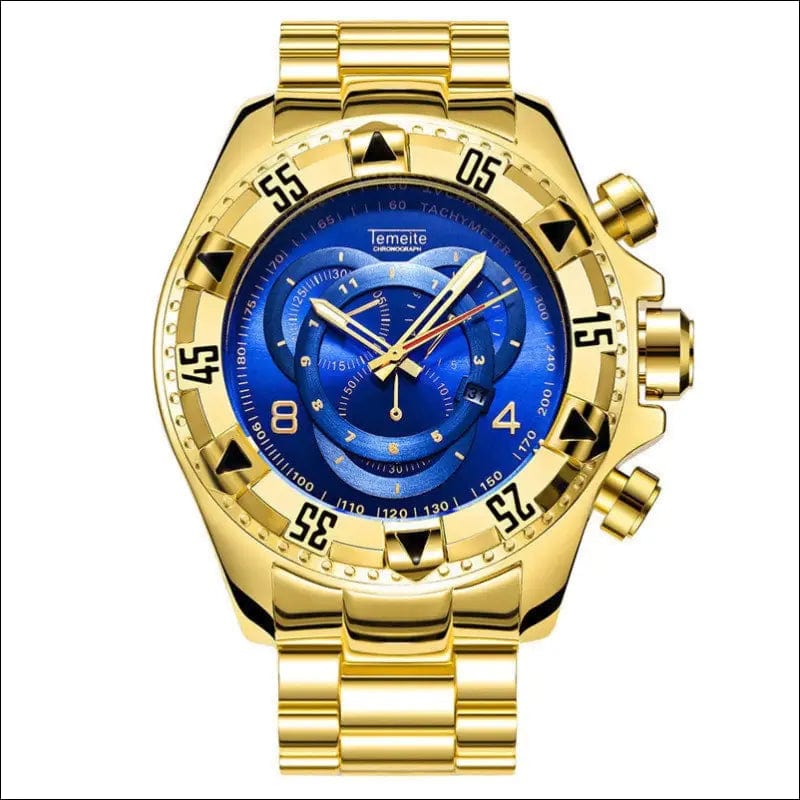 Temeite Golden Luxury Brand Men Watches Fashion Blue Face