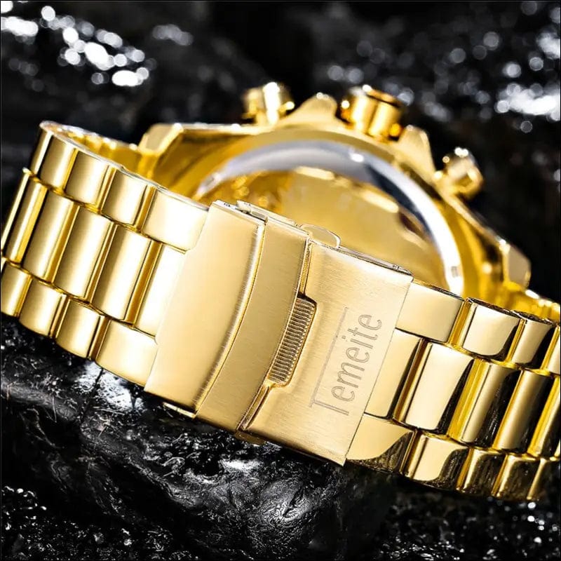 Temeite Golden Luxury Brand Men Watches Fashion Blue Face