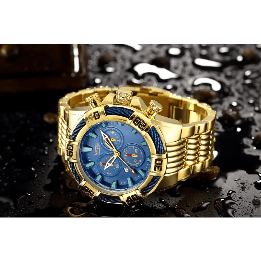 TEMEITE Top Luxury Brand Blue Golden Quartz Watch Stainless