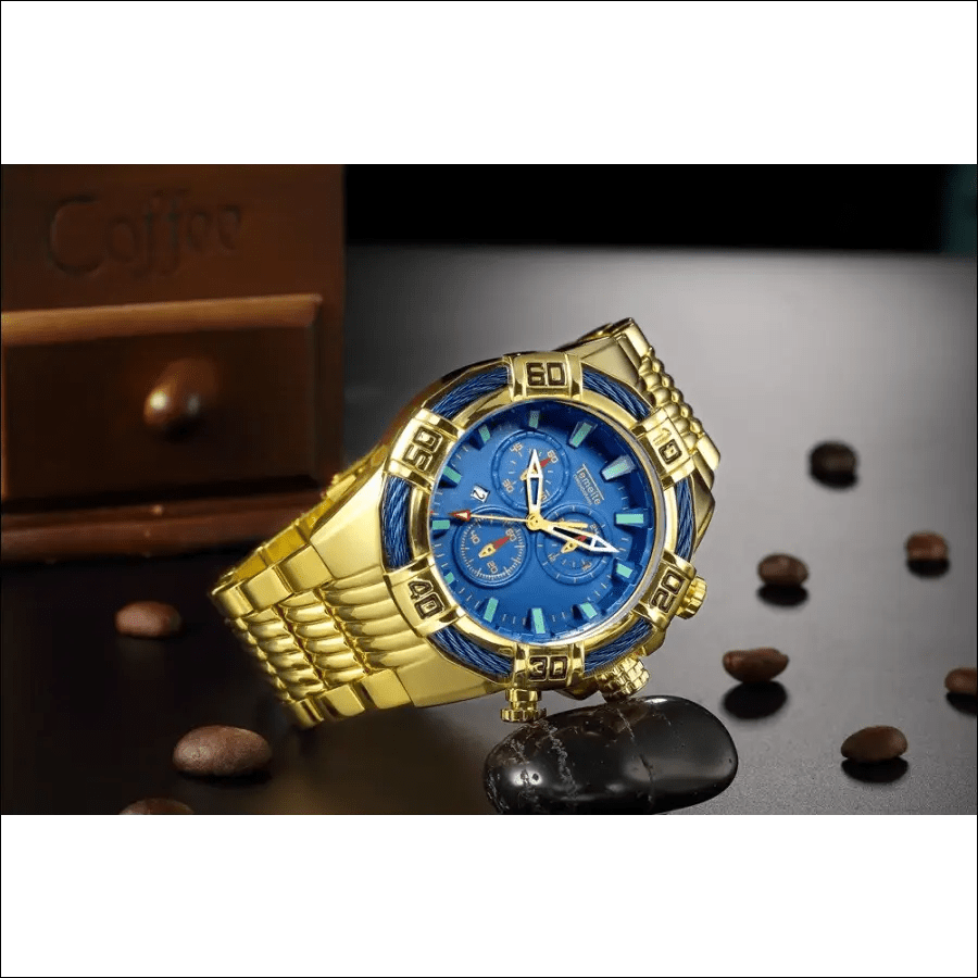 TEMEITE Top Luxury Brand Blue Golden Quartz Watch Stainless