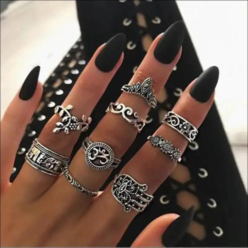 Tocona 9pcs/set Boho Midi Finger Rings Set for Women Punk