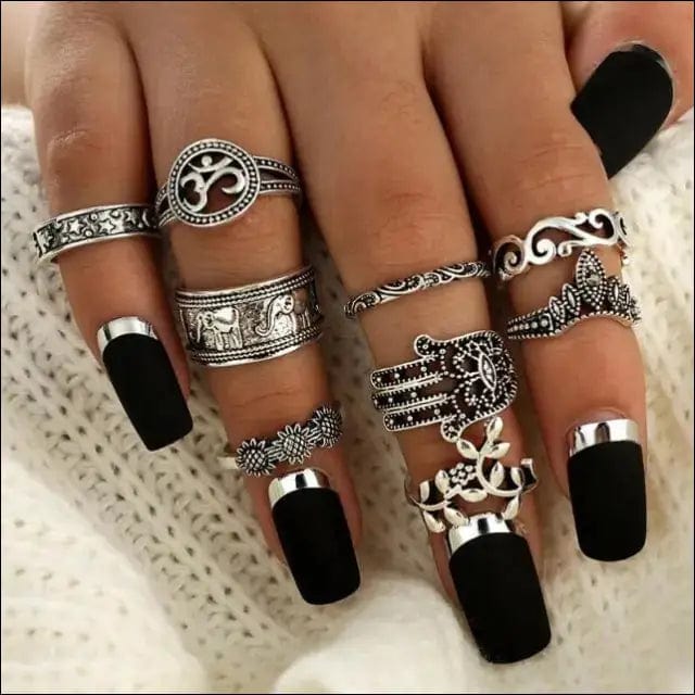 Tocona 9pcs/set Boho Midi Finger Rings Set for Women Punk