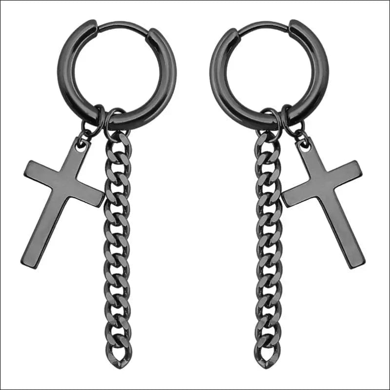 Trend men’s stainless steel chain earrings cross circular