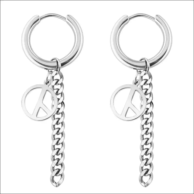 Trend men’s stainless steel chain earrings cross circular