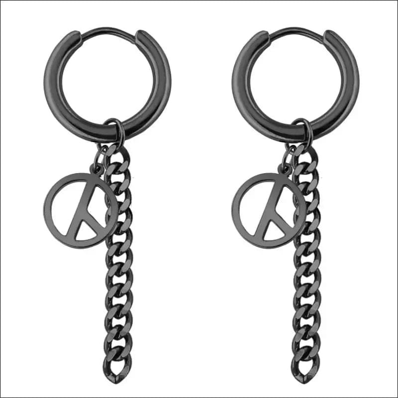 Trend men’s stainless steel chain earrings cross circular