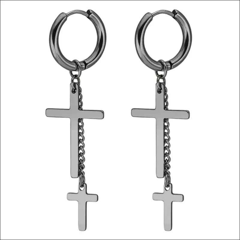 Trend men’s stainless steel chain earrings cross circular