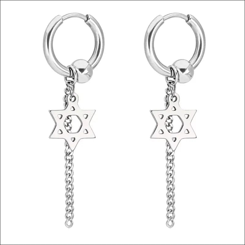 Trend men’s stainless steel chain earrings cross circular