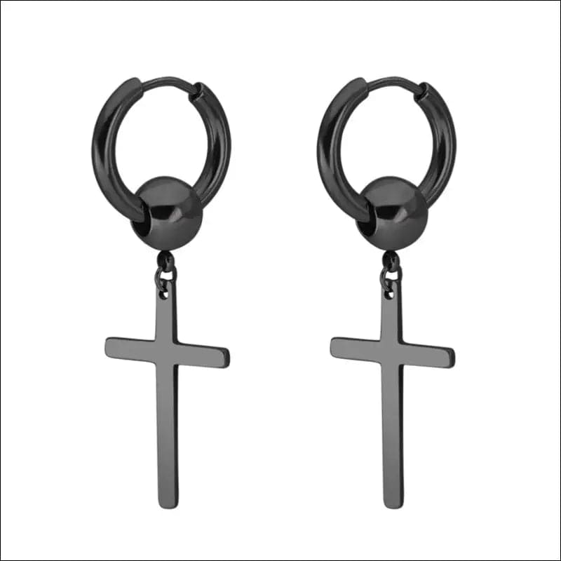 Trend men’s stainless steel chain earrings cross circular