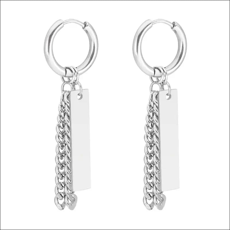 Trend men’s stainless steel chain earrings cross circular