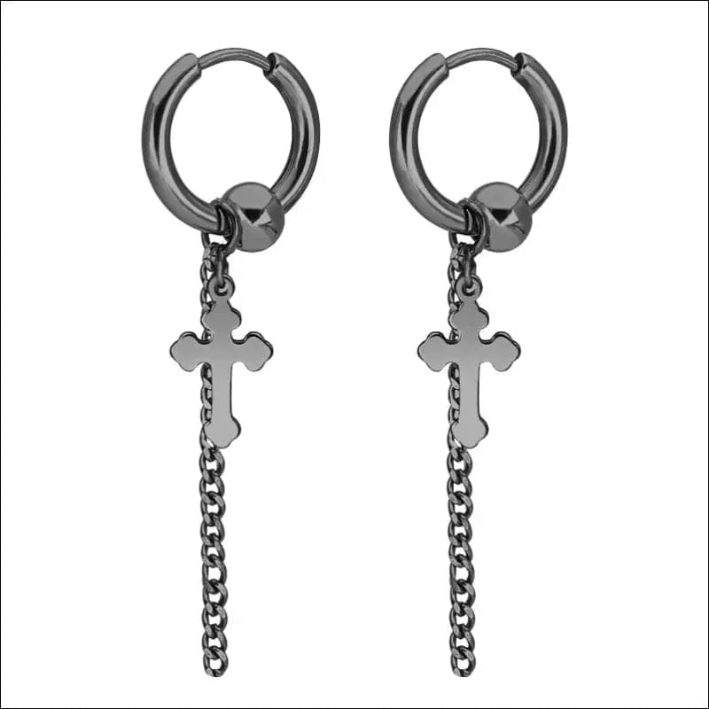 Trend men’s stainless steel chain earrings cross circular