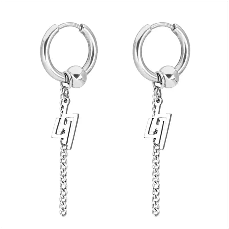 Trend men’s stainless steel chain earrings cross circular