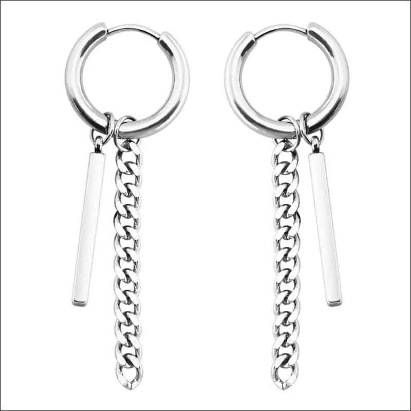 Trend men’s stainless steel chain earrings cross circular