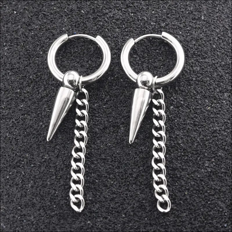 Trend men’s stainless steel chain earrings cross circular