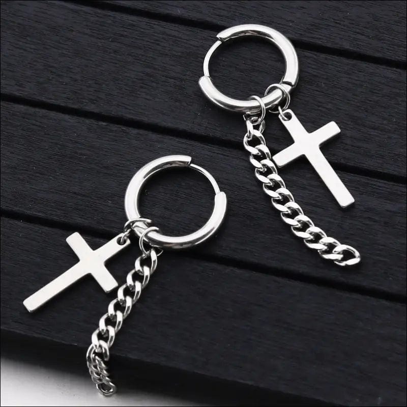 Trend men’s stainless steel chain earrings cross circular