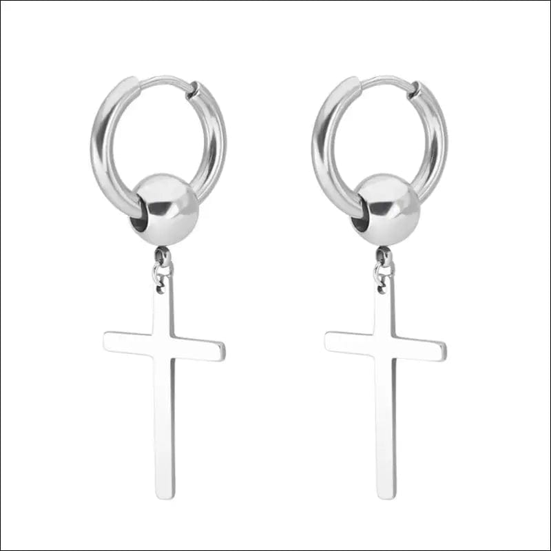 Trend men’s stainless steel chain earrings cross circular