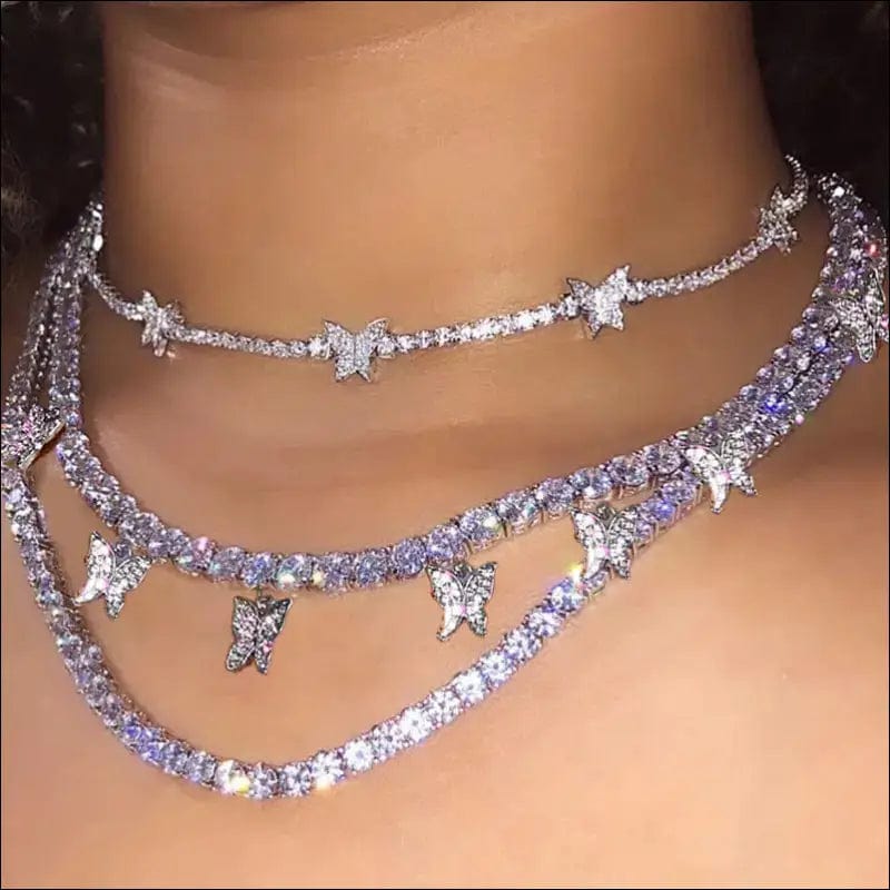 Trendy Cute Iced Out Butterfly Choker Necklaces For Women