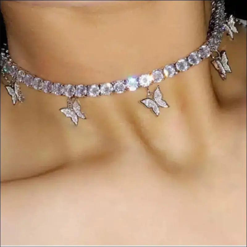 Trendy Cute Iced Out Butterfly Choker Necklaces For Women