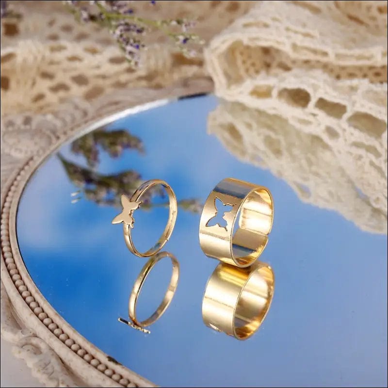 Trendy Gold Butterfly Rings For Women Men Lover Couple Set