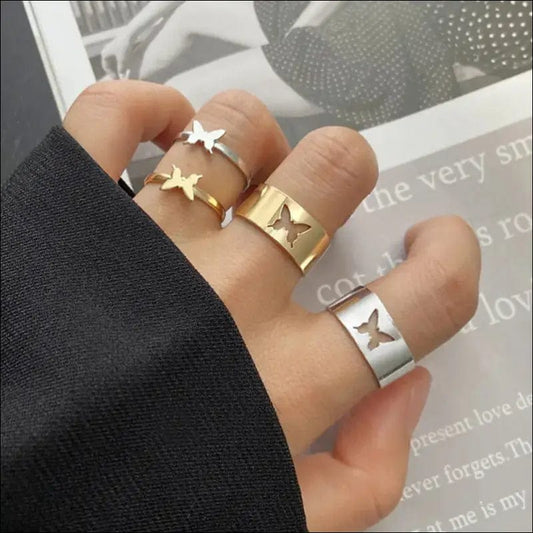 Trendy Gold Butterfly Rings For Women Men Lover Couple Set