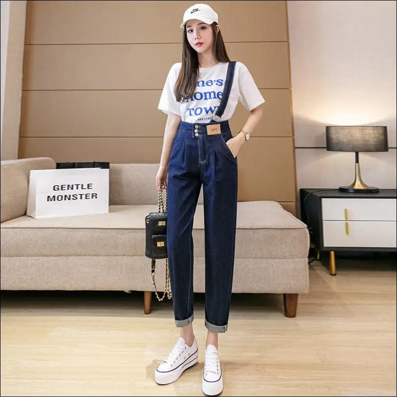 Two-wear personality denim shoulder strap trousers 2021