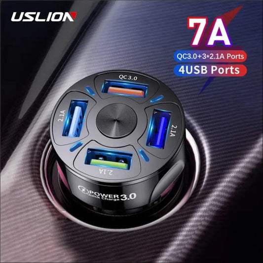 USLION 4 Ports USB Car Charge 48W Quick 7A Mini Fast