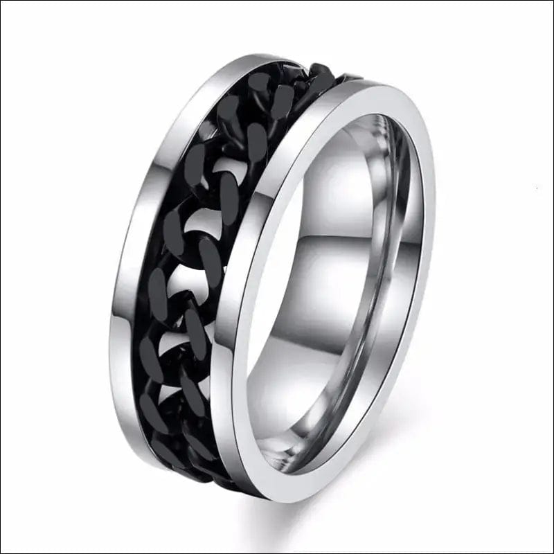 Vnox 8mm Cool Black Spinner Chain Ring for Men Tire Texture
