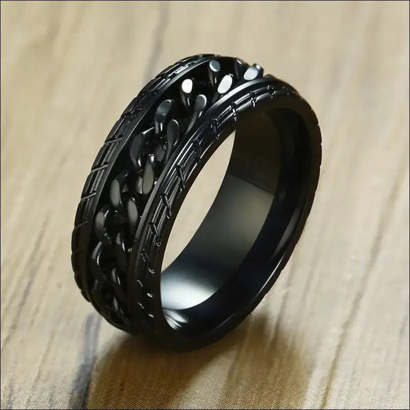 Vnox 8mm Cool Black Spinner Chain Ring for Men Tire Texture
