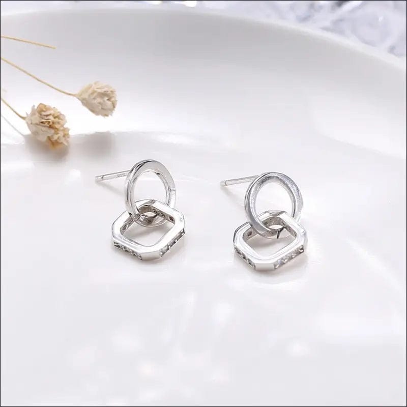 Wan Ying jewelry round square earrings S925 sterling silver