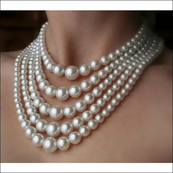 White Pearl Chunky Multi Strand 5 Layers Choker -