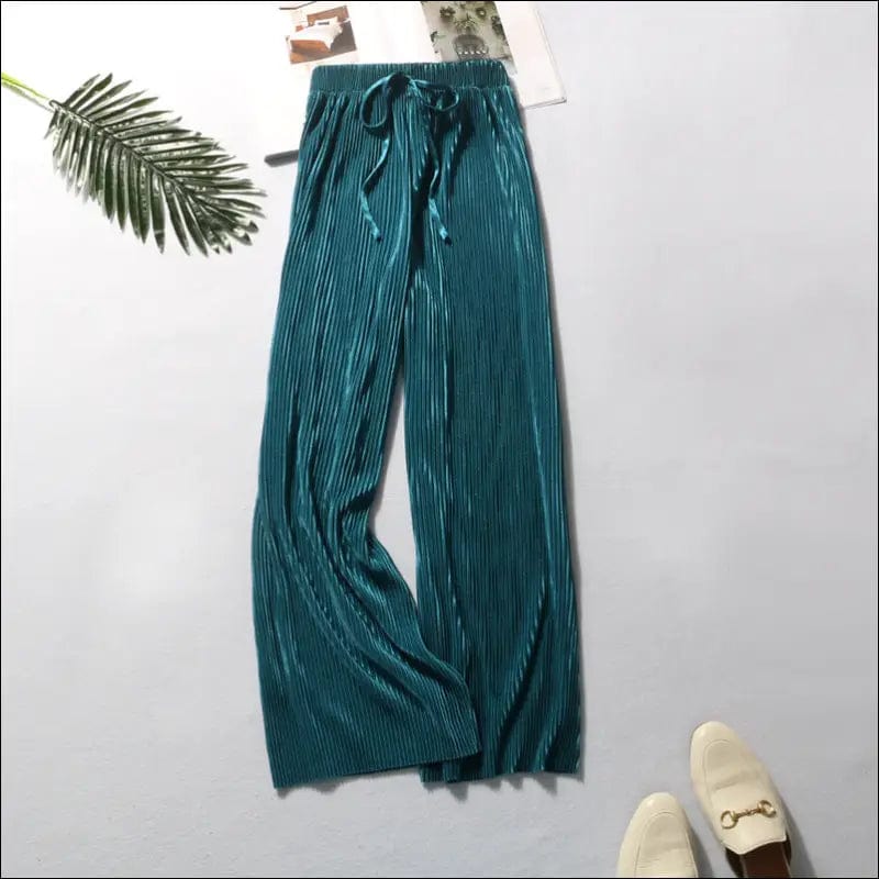 Wide legs high waist solid color ice silk pants new elastic