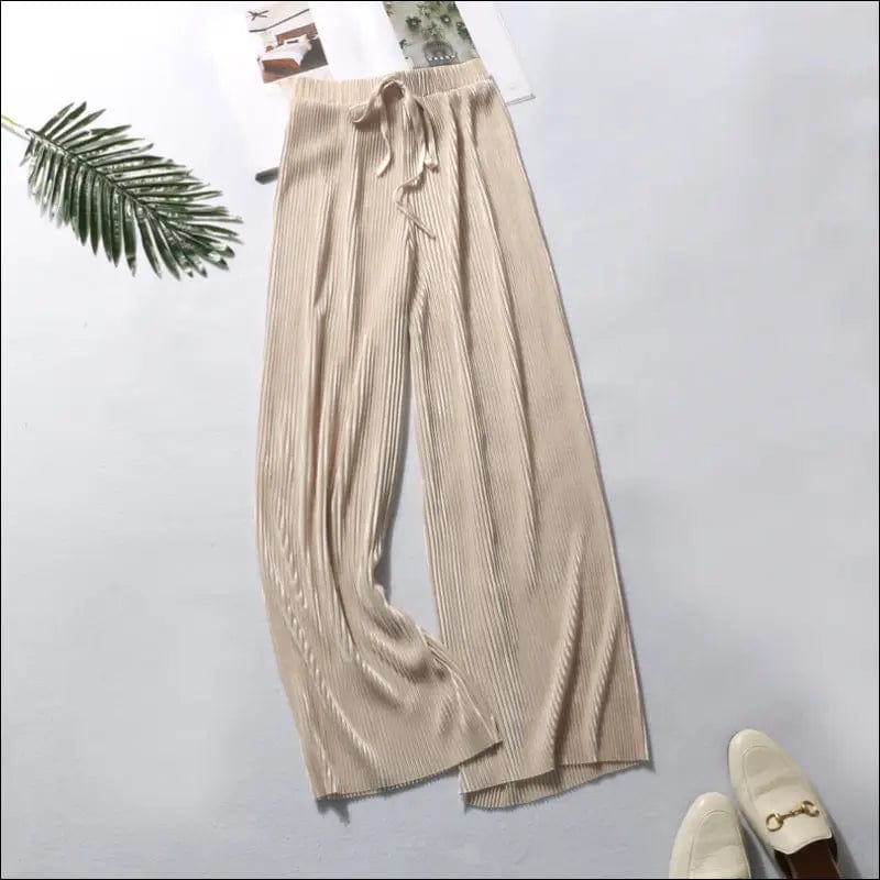 Wide legs high waist solid color ice silk pants new elastic