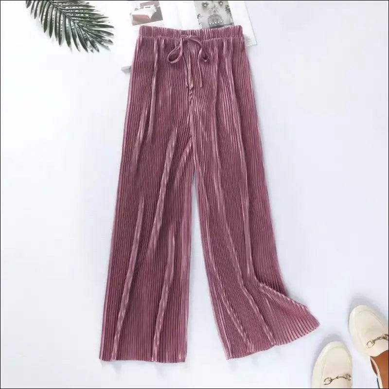 Wide legs high waist solid color ice silk pants new elastic