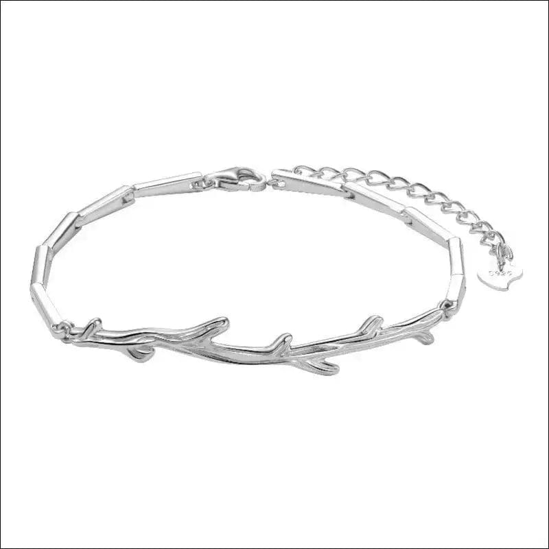 \Wooden branch\ couple silver bracelet female male a small