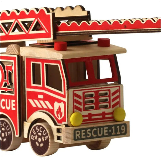 Wooden fire rescue vehicle model ornaments simulation large