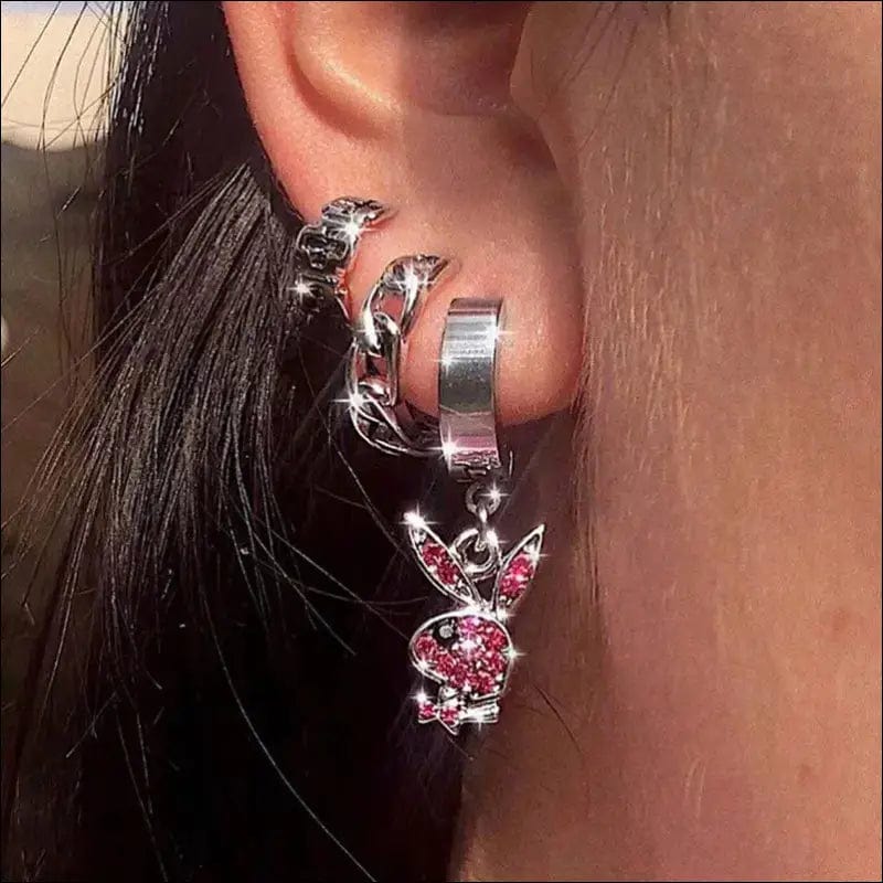 Y2K Rhinestone Rabbit Earrings - 28154099-white-diamond