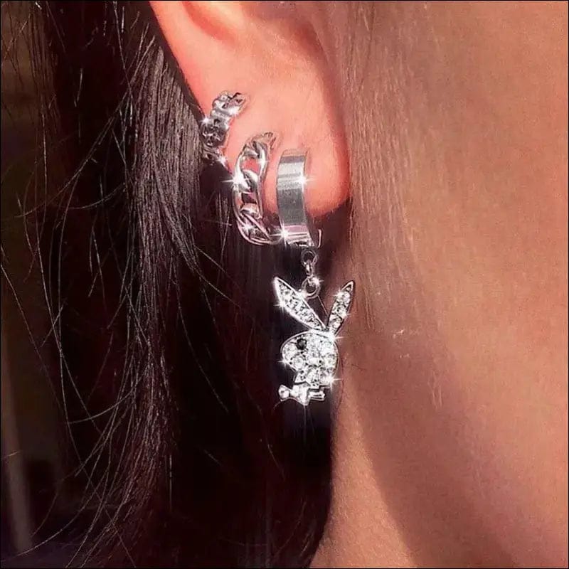 Y2K Rhinestone Rabbit Earrings - 28154099-white-diamond