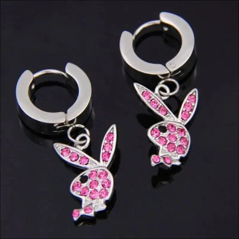 Y2K Rhinestone Rabbit Earrings - Pink diamond -