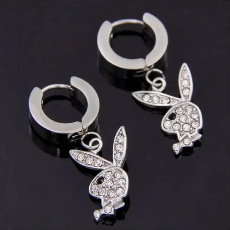Y2K Rhinestone Rabbit Earrings - White diamond -