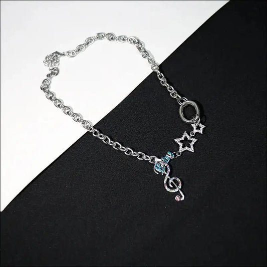 Y2K Silver Star Pendant Necklace - 61078655-blue BROKER SHOP