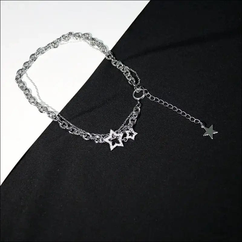 Y2K Silver Star Pendant Necklace - silver - 61078655-silver
