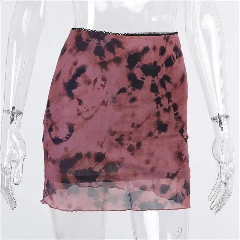 Y2K Tie Dye Mesh A-Line Mini Skirt - 92051524-purple-m