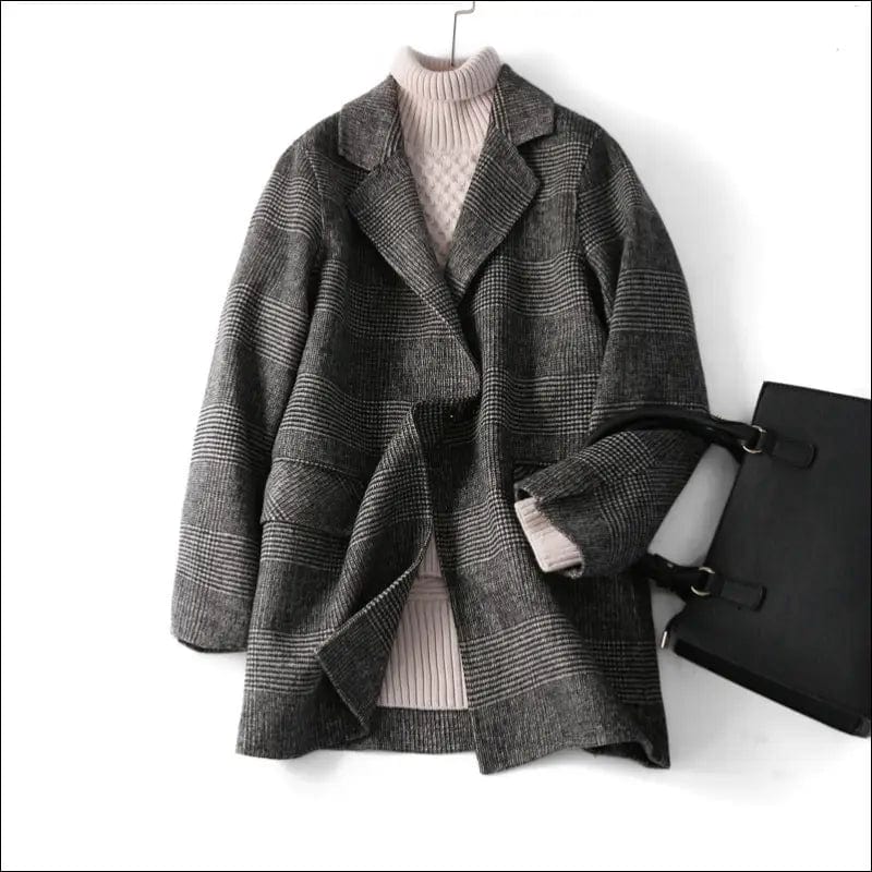 ZOJ hand sash wool double-sided velvet lattice coat female