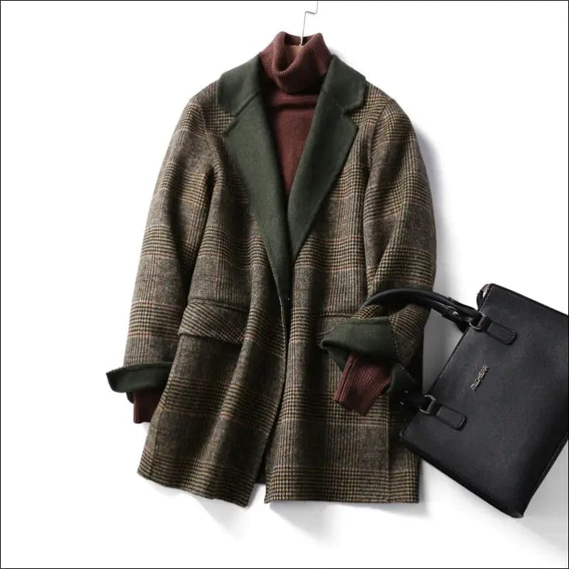 ZOJ hand sash wool double-sided velvet lattice coat female